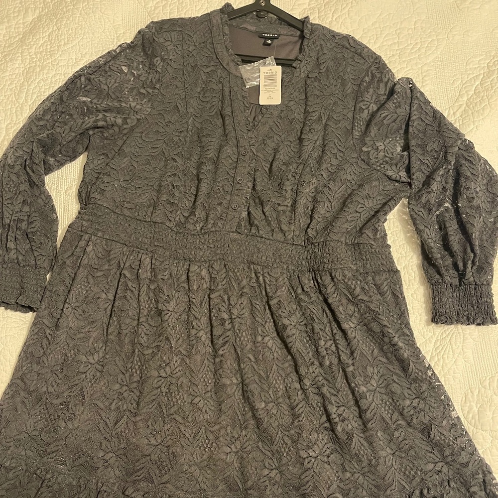 Sheer Lace dark Grey Torrid Dress with under slip